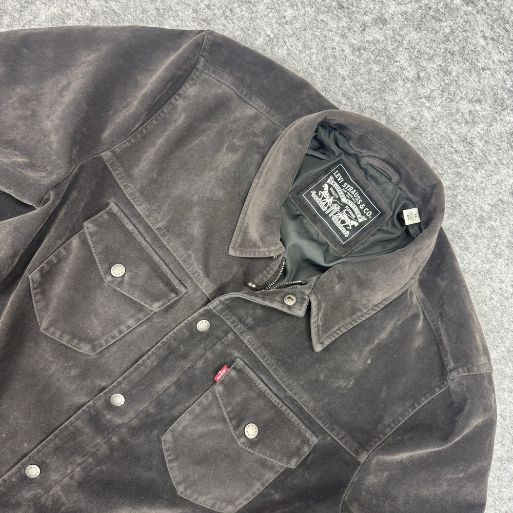 Levis Faux Suede Full Zip Jacket‎ Mens XL Charcoal Gray Snap Pockets
